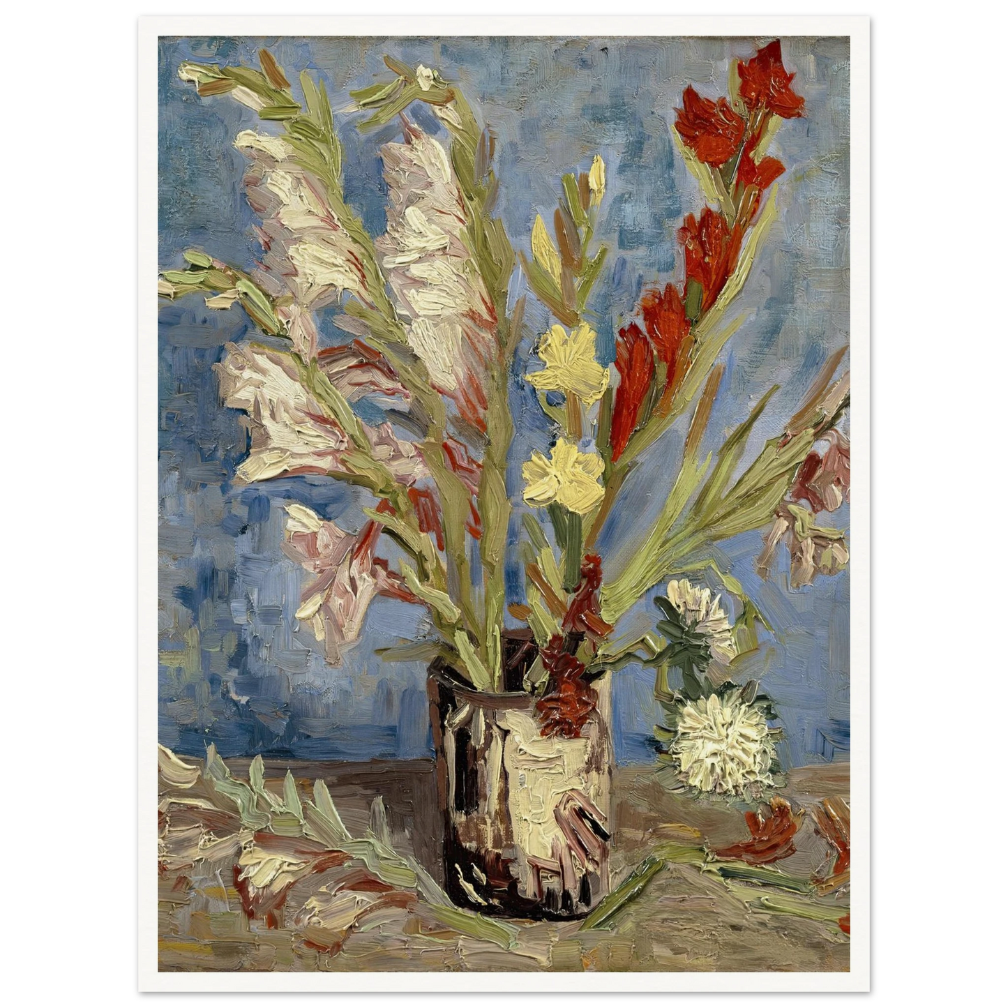 Vase with gladioli and China asters (1886) Art Print | Vincent van Gogh - Framed Poster - 30x40 cm / 12x16″ - Black frame