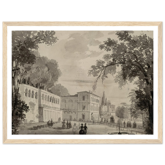 Veduta of the Aqueduct and Aranciera of the Villa Borghese, Rome Art Print | Ippolito Caffi - Framed Poster - 30x40 cm / 12x16″ - Black frame