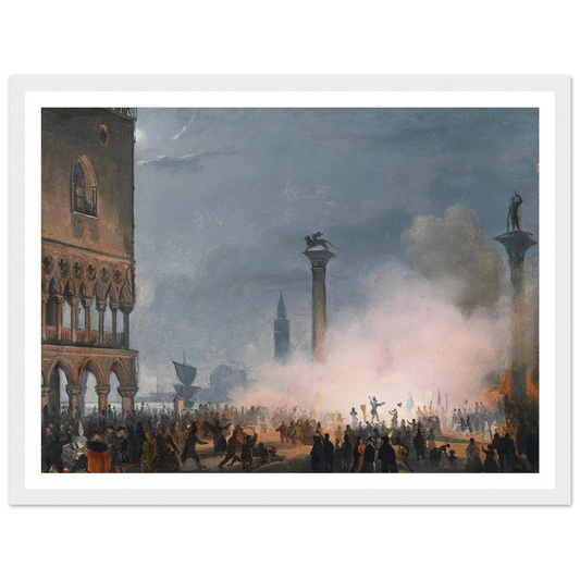 Venedi Piazzetta bei Nacht Art Print | Ippolito Caffi - Framed Poster - 30x40 cm / 12x16″ - Black frame