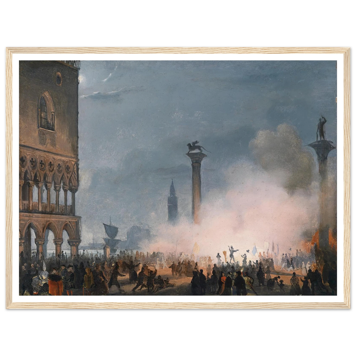 Venedi Piazzetta bei Nacht Art Print | Ippolito Caffi - Framed Poster - 30x40 cm / 12x16″ - Black frame