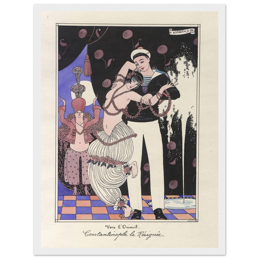 Vers l’Orient. Constantinople la Résignée (1915) Art Print | George Barbier - Framed Poster - 30x40 cm / 12x16″ - Black frame