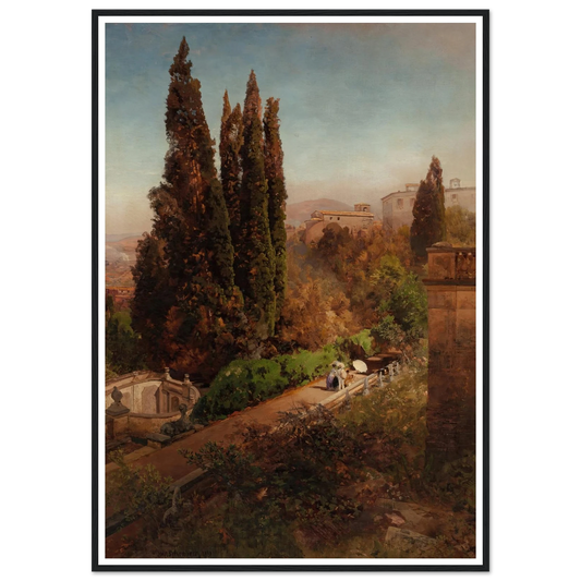 View from high in the gardens of Villa Torlonia, Frascati, Rome (1881) Art Print | Oswald Achenbach - Framed Poster - 30x40 cm / 12x16″ - Black frame