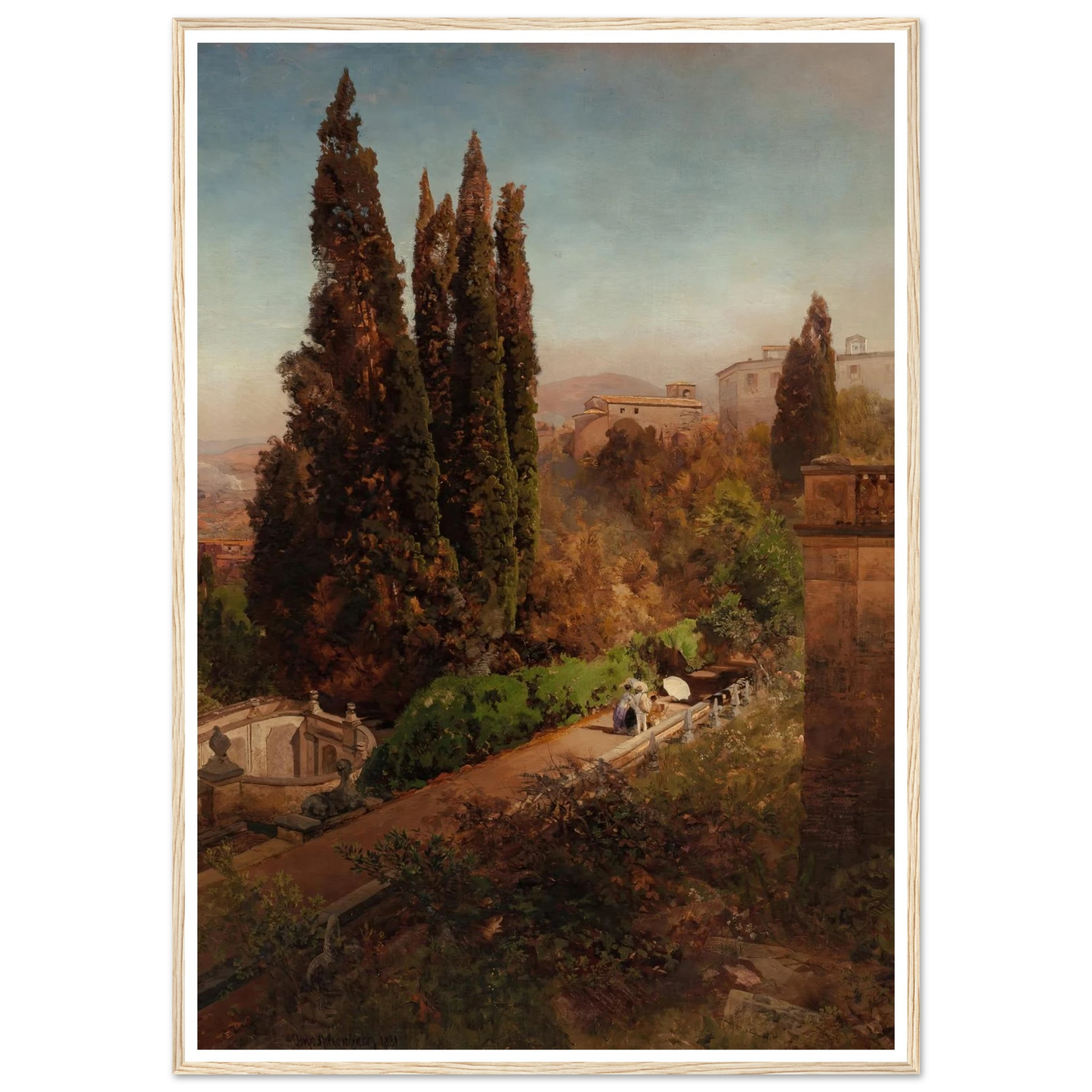 View from high in the gardens of Villa Torlonia, Frascati, Rome (1881) Art Print | Oswald Achenbach - Framed Poster - 30x40 cm / 12x16″ - Black frame