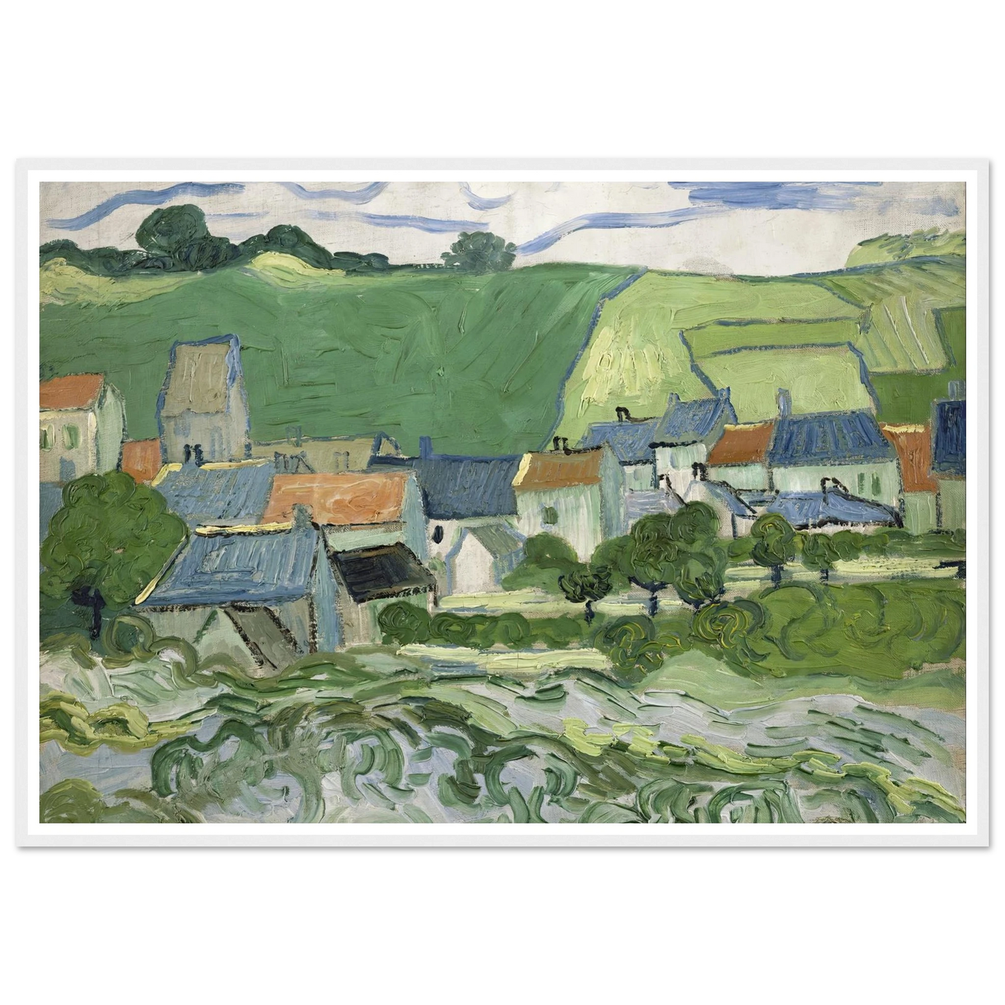 View of Auvers (1890) Art Print | Vincent van Gogh - Framed Poster - 30x40 cm / 12x16″ - Black frame