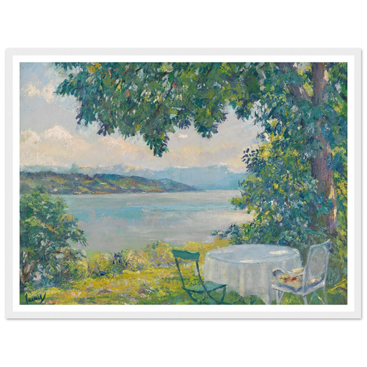 View of Lake Starnberg (1920-30) Art Print | Edward Cucuel - Framed Poster - 30x40 cm / 12x16″ - Black frame