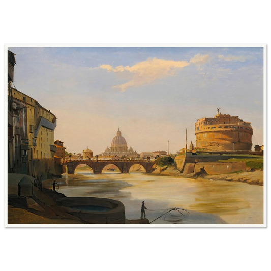 View Of The Castel Sant’angelo, Rome Art Print | Ippolito Caffi - Framed Poster - 30x40 cm / 12x16″ - Black frame