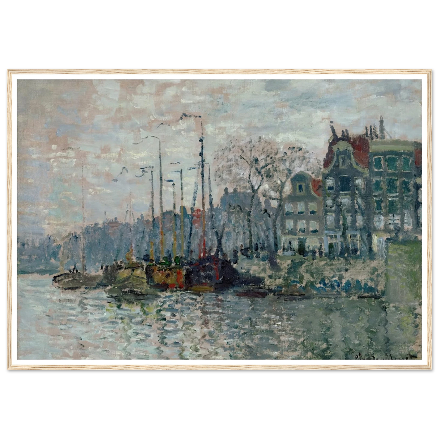 View of the Prins Hendrikkade and the Kromme Waal in Amsterdam (1874) Art Print | Claude Monet - Framed Poster - 30x40 cm / 12x16″ - Black frame