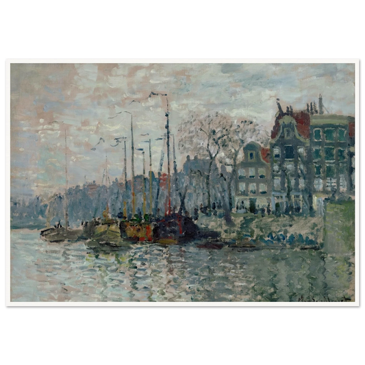 View of the Prins Hendrikkade and the Kromme Waal in Amsterdam (1874) Art Print | Claude Monet - Framed Poster - 30x40 cm / 12x16″ - Black frame