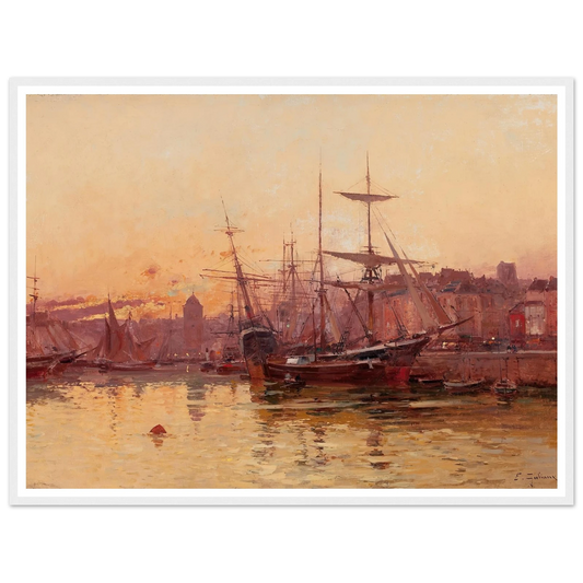Voiliers à quai en Normandie Art Print | Eugene Galien Laloue - Framed Poster - 30x40 cm / 12x16″ - Black frame