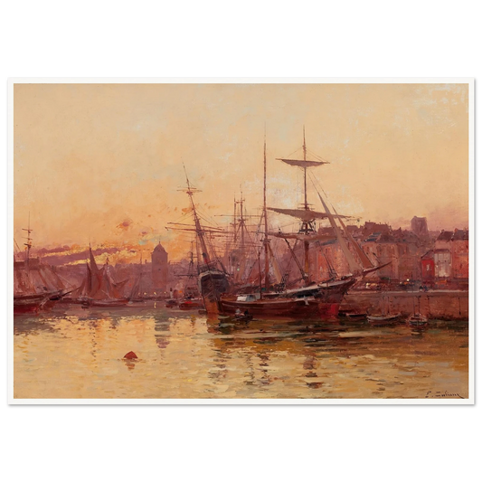 Voiliers à quai en Normandie Art Print | Eugene Galien Laloue - Framed Poster - 30x40 cm / 12x16″ - Black frame