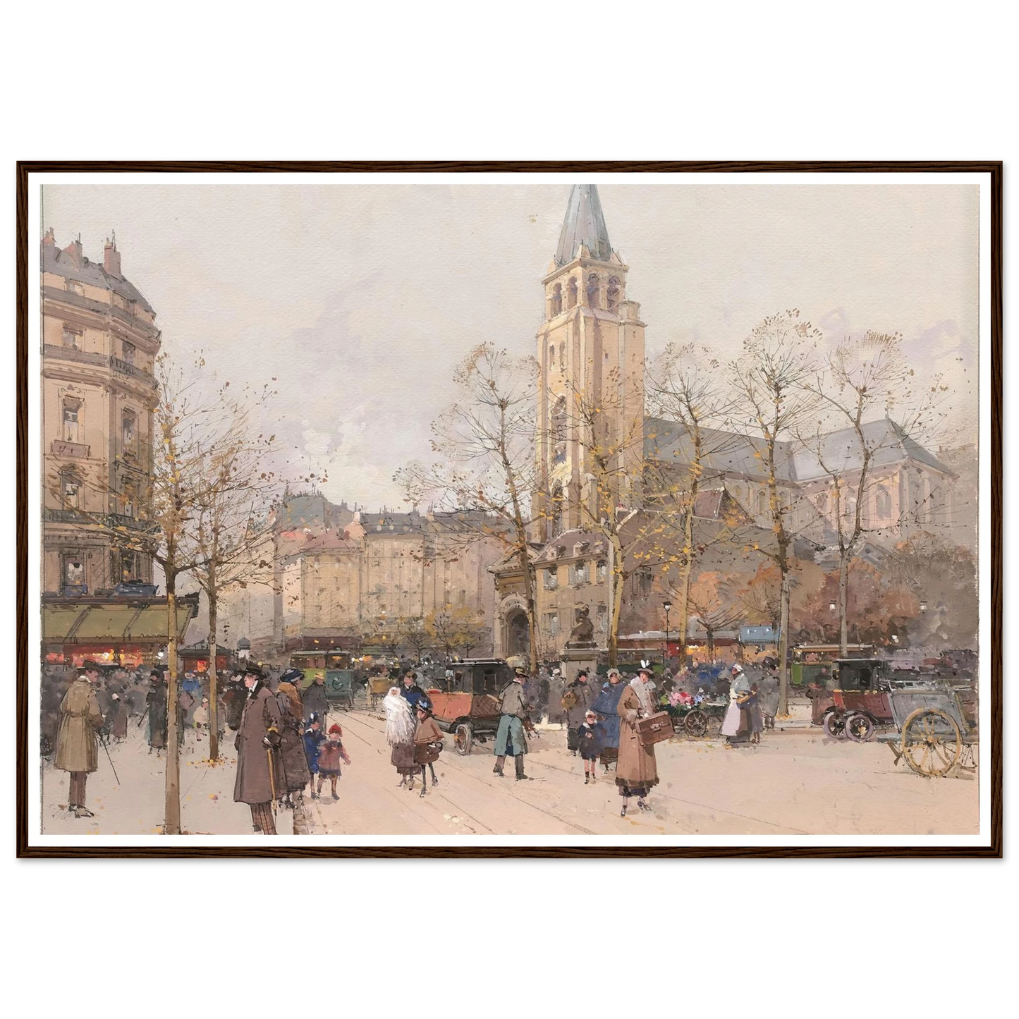 Vue des boulevards à Saint-Germain-des-Prés Art Print | Eugene Galien Laloue - Framed Poster - 30x40 cm / 12x16″ - Black frame