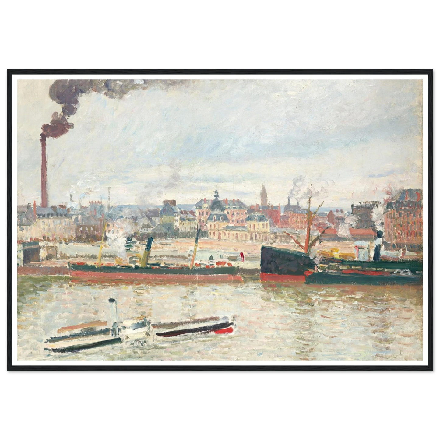 Vue sur la gare d’Orléans, Saint-Sever, Rouen (1898) Art Print | Camille Pissarro - Framed Poster - 30x40 cm / 12x16″ - Black frame