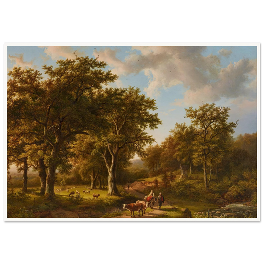 Waldlandschaft mit Hirten und Vieh Art Print | Barend Cornelis Koekkoek - Framed Poster - 30x40 cm / 12x16″ - Black frame