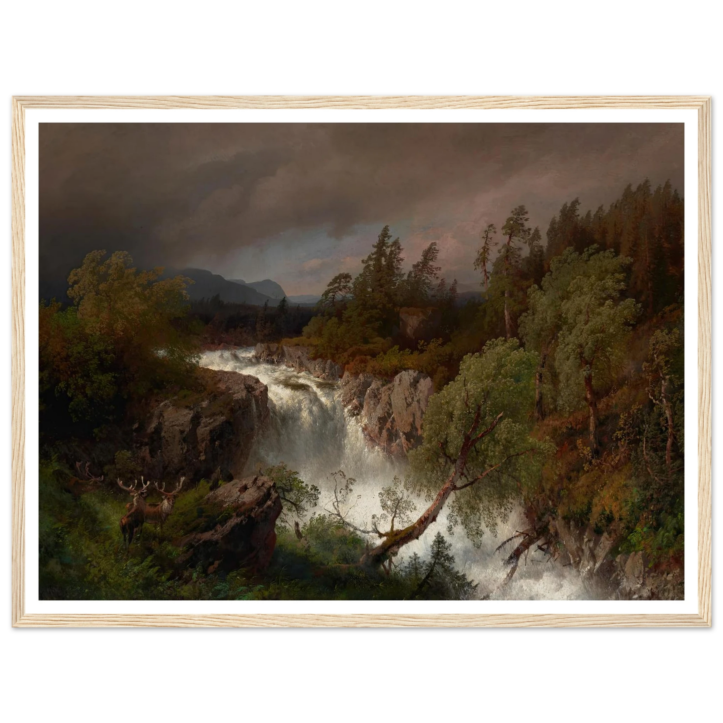 Waterfall in Telemarken Norway (1879) Art Print | Hermann Ottomar Herzog - Framed Poster - 30x40 cm / 12x16″ - Black frame