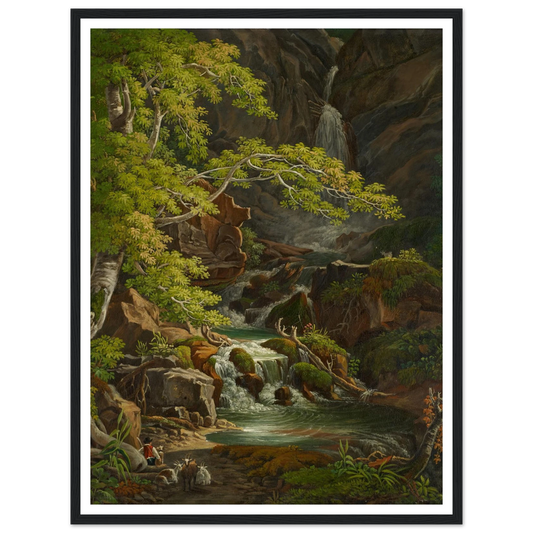 Waterfall in the Münster Valley Art Print | Peter Birmann - Framed Poster - 30x40 cm / 12x16″ - Black frame