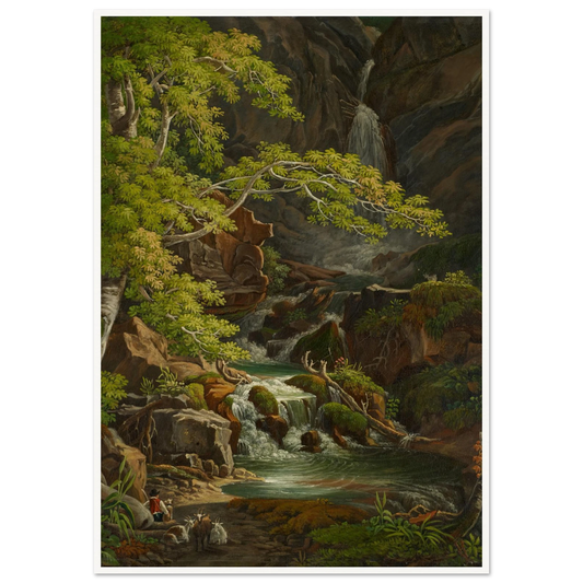 Waterfall in the Münster Valley Art Print | Peter Birmann - Framed Poster - 30x40 cm / 12x16″ - Black frame