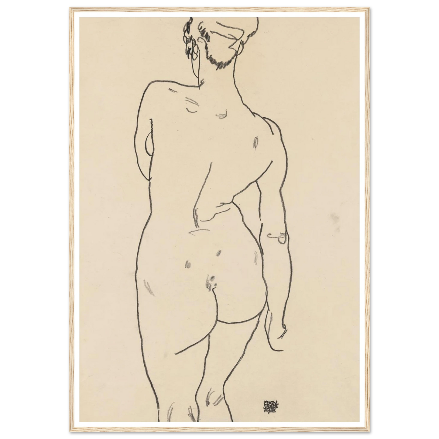 Weiblicher Rückenakt (1998) Art Print | Egon Schiele - Framed Poster - 70x100 cm / 28x40″ - Black frame