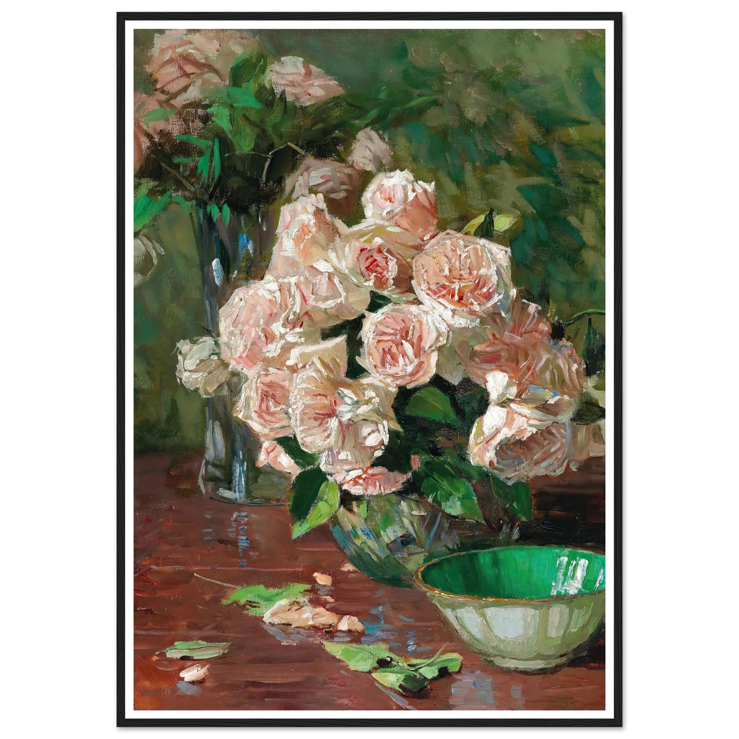 Weiße Rosen II (c. 1925) Art Print | Carl Moll - Framed Poster - 30x40 cm / 12x16″ - Black frame