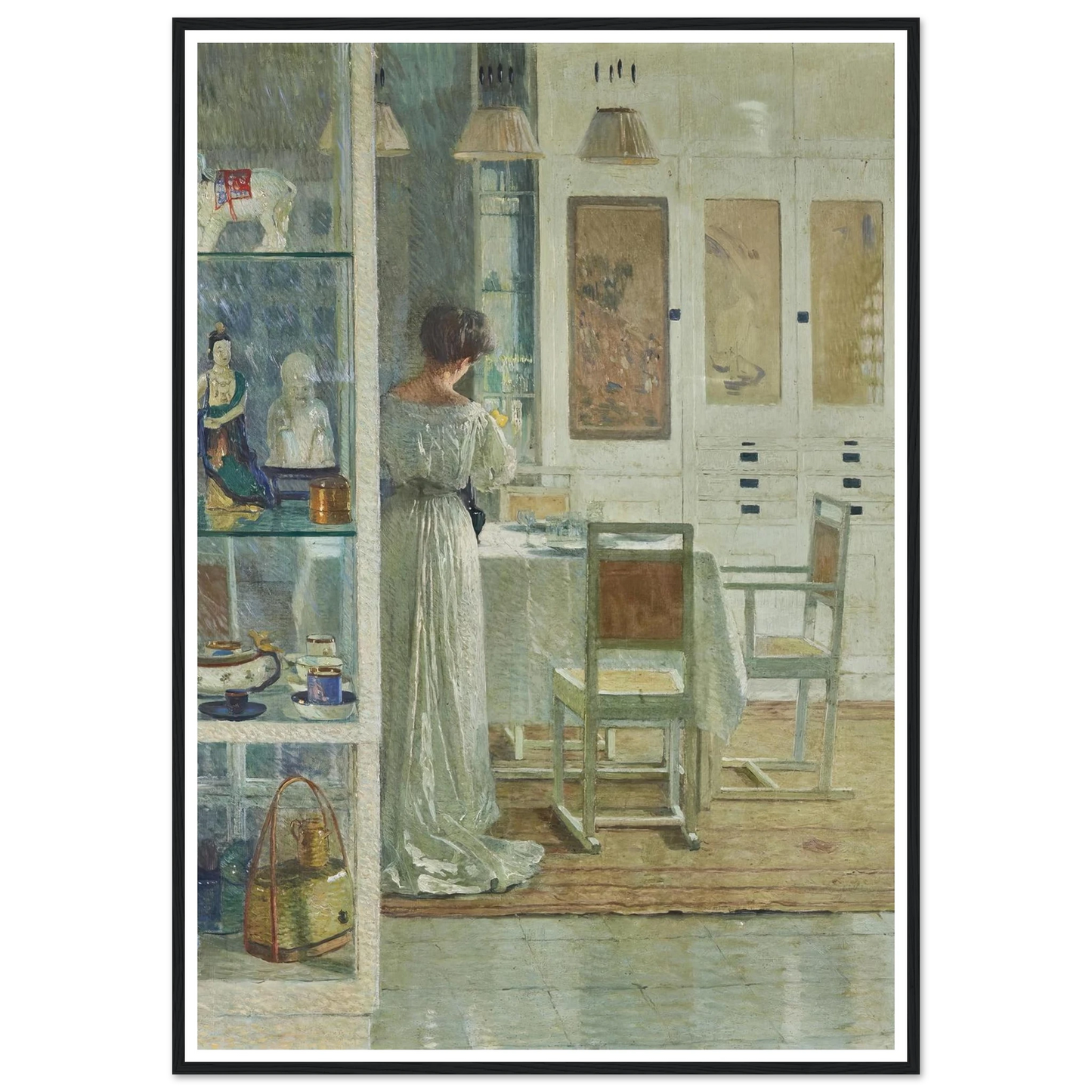 Weißes Interieur (White Interior) (1905) Art Print | Carl Moll - Framed Poster - 30x40 cm / 12x16″ - Black frame