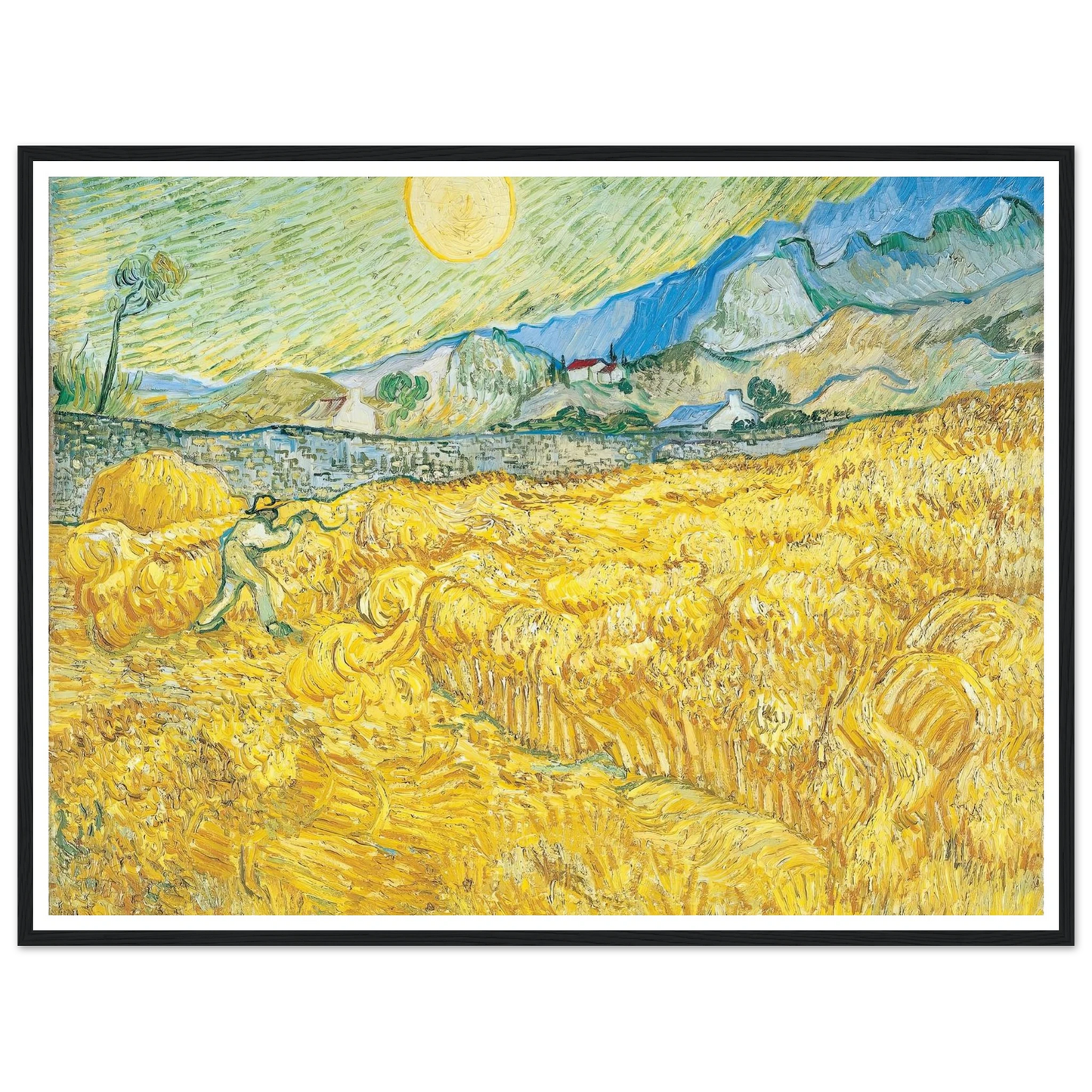 Wheat Field Behind Saint-Paul Hospital with a Reaper (1889) Art Print | Vincent van Gogh - Framed Poster - 30x40 cm / 12x16″ - Black frame