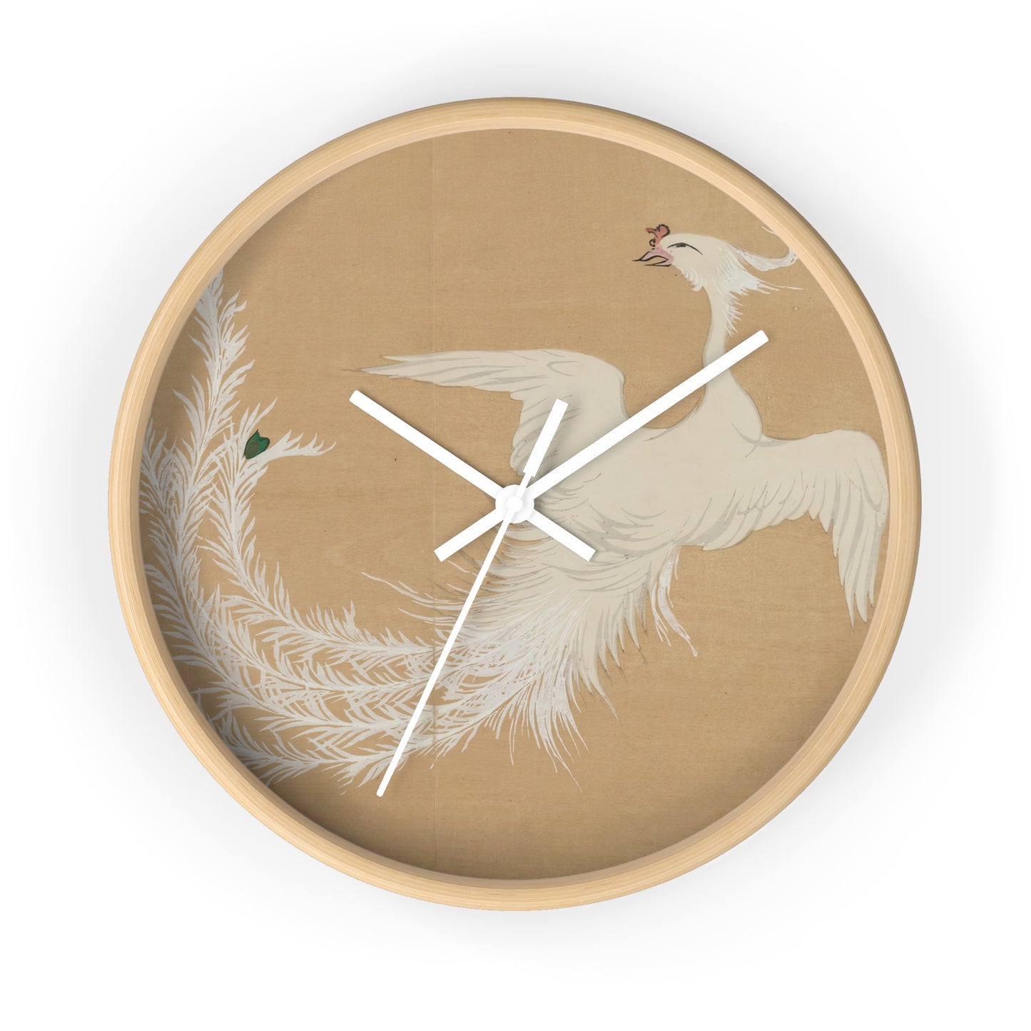 White Phoenix Wall Clock | Kamisaka Sekka - White - Wooden Base - 10"