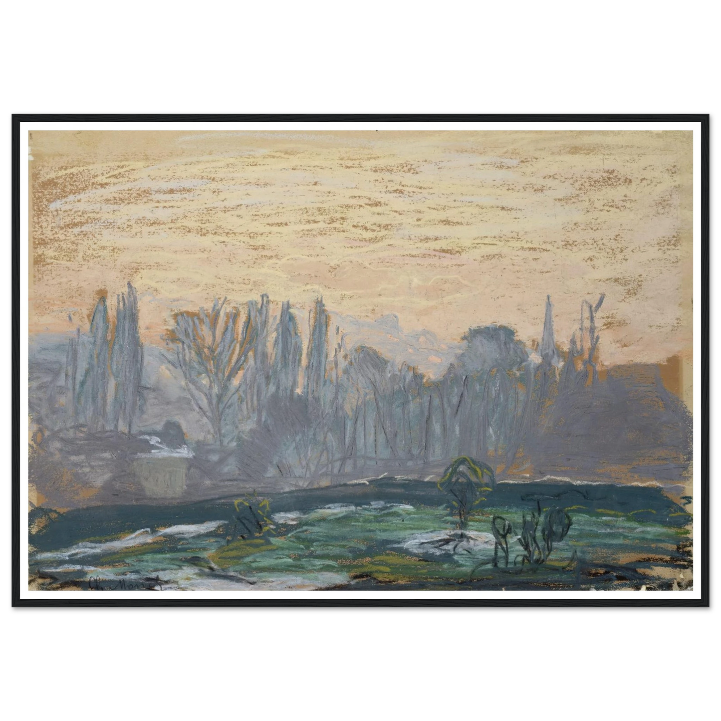 Winter Landscape with Evening Sky (ca. 1870 – 1880) Art Print | Claude Monet - Framed Poster - 30x40 cm / 12x16″ - Black frame