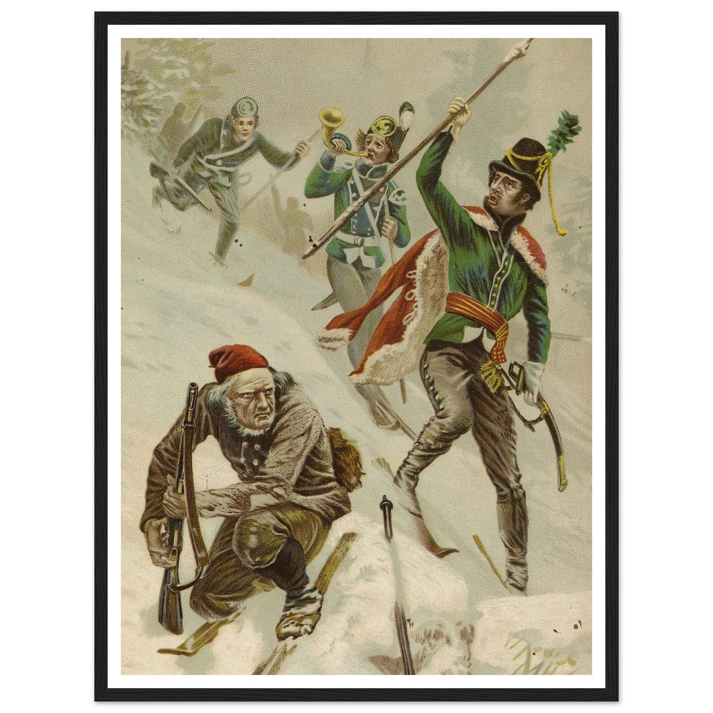 Winter Soldiers On Skis - Framed Poster - 30x40 cm / 12x16″ - Black frame