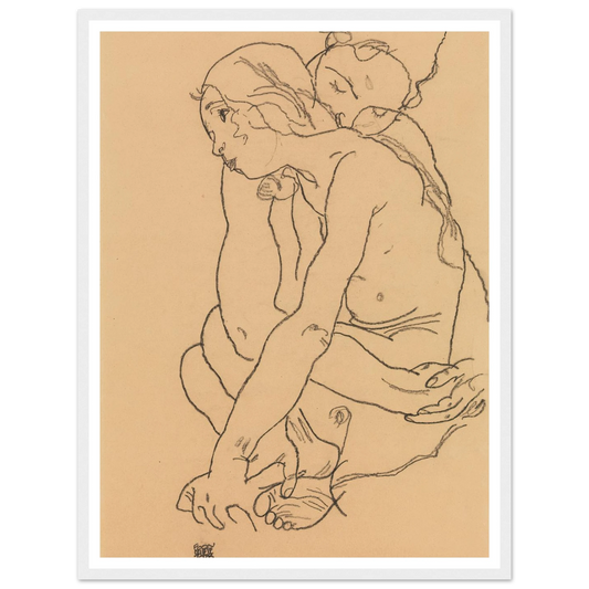 Woman and Girl Embracing (1918) Art Print | Egon Schiele - Framed Poster - 30x40 cm / 12x16″ - Black frame