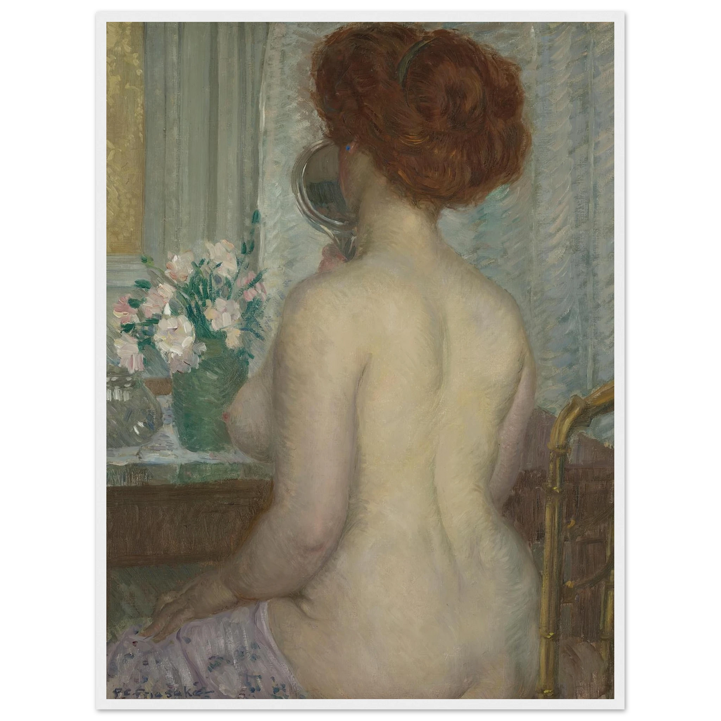 Woman at a Dressing Table (1908) Art Print | Frederick Carl Frieseke - Framed Poster - 30x40 cm / 12x16″ - Black frame
