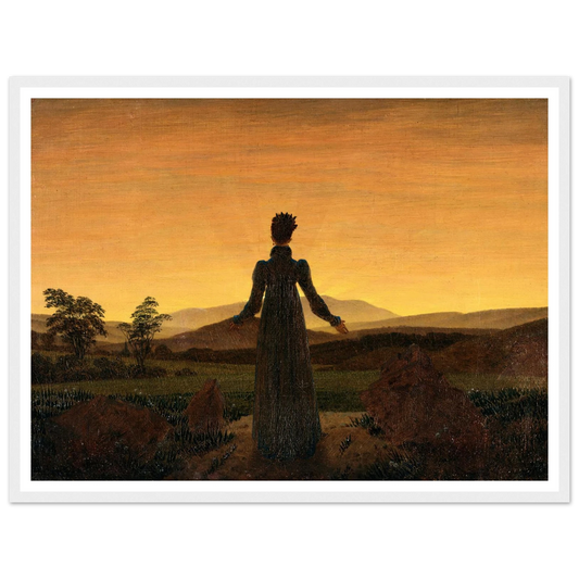 Woman before the Rising Sun Art Print | Caspar David Friedrich - Framed Poster - 30x40 cm / 12x16″ - Black frame