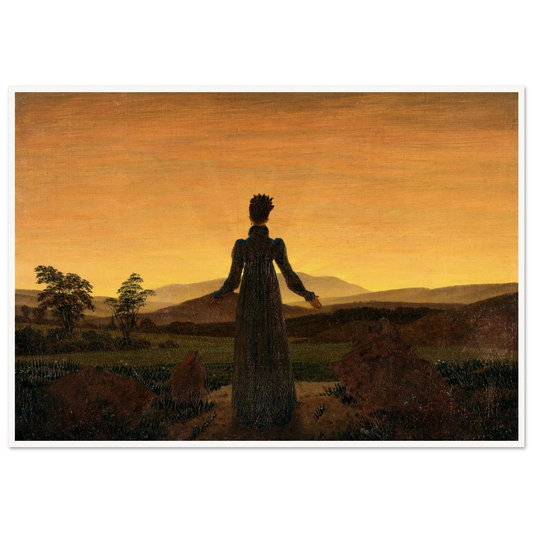Woman before the Rising Sun Art Print | Caspar David Friedrich - Framed Poster - 30x40 cm / 12x16″ - Black frame