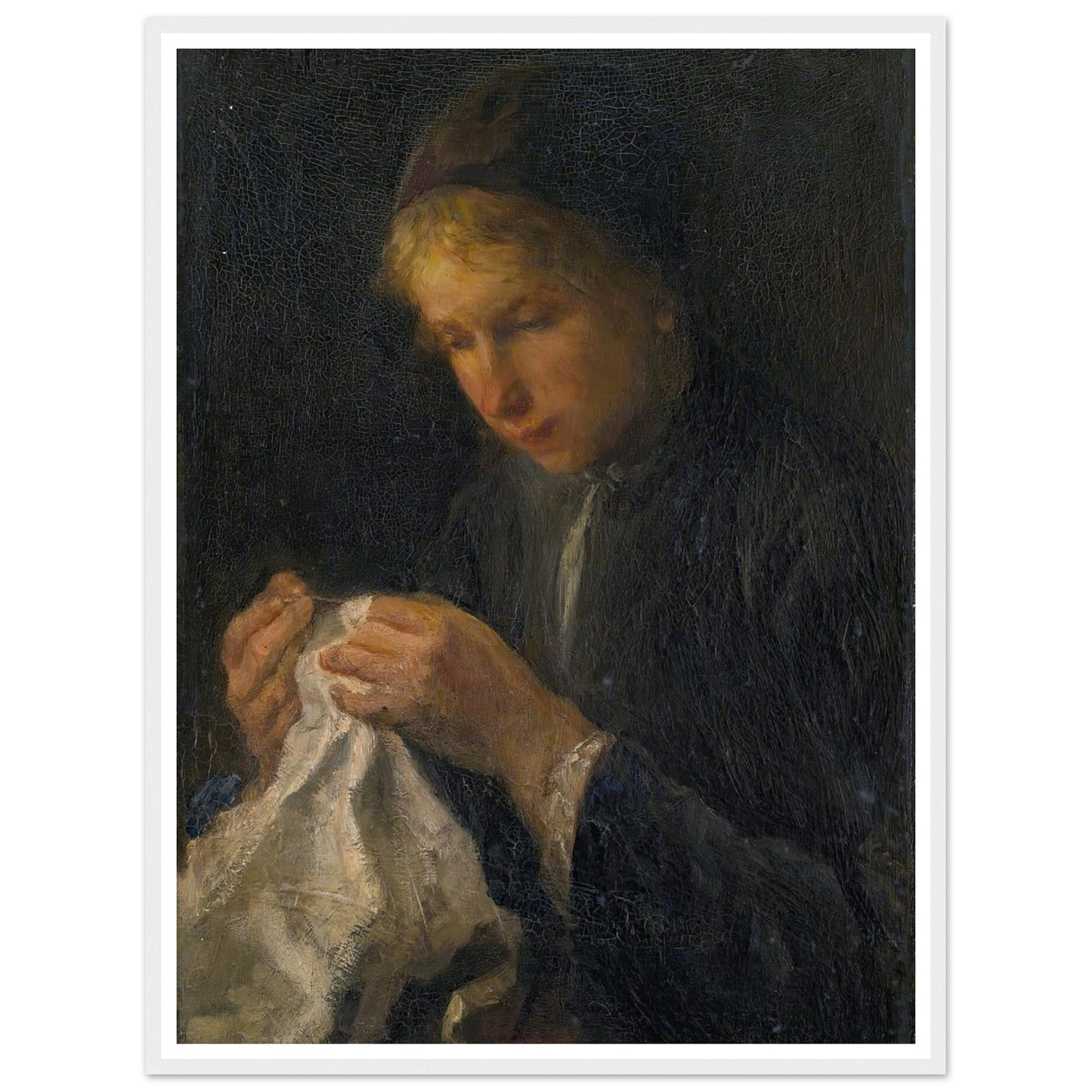 Woman Sewing Art Print | Jozef Israels - Framed Poster - 30x40 cm / 12x16″ - Black frame