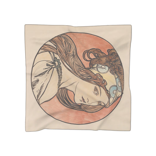 Woman with a Headscarf | Alphonse Mucha Scarf – Art Nouveau Scarf - 25" × 25" - - -