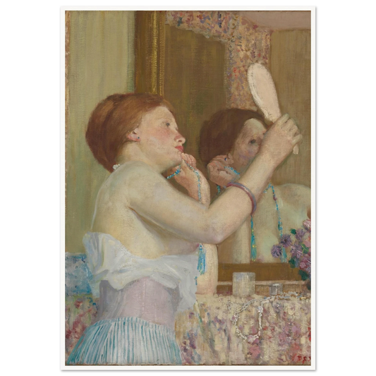 Woman with a Mirror (Femme qui se mire) (1911) Art Print | Frederick Carl Frieseke - Framed Poster - 30x40 cm / 12x16″ - Black frame