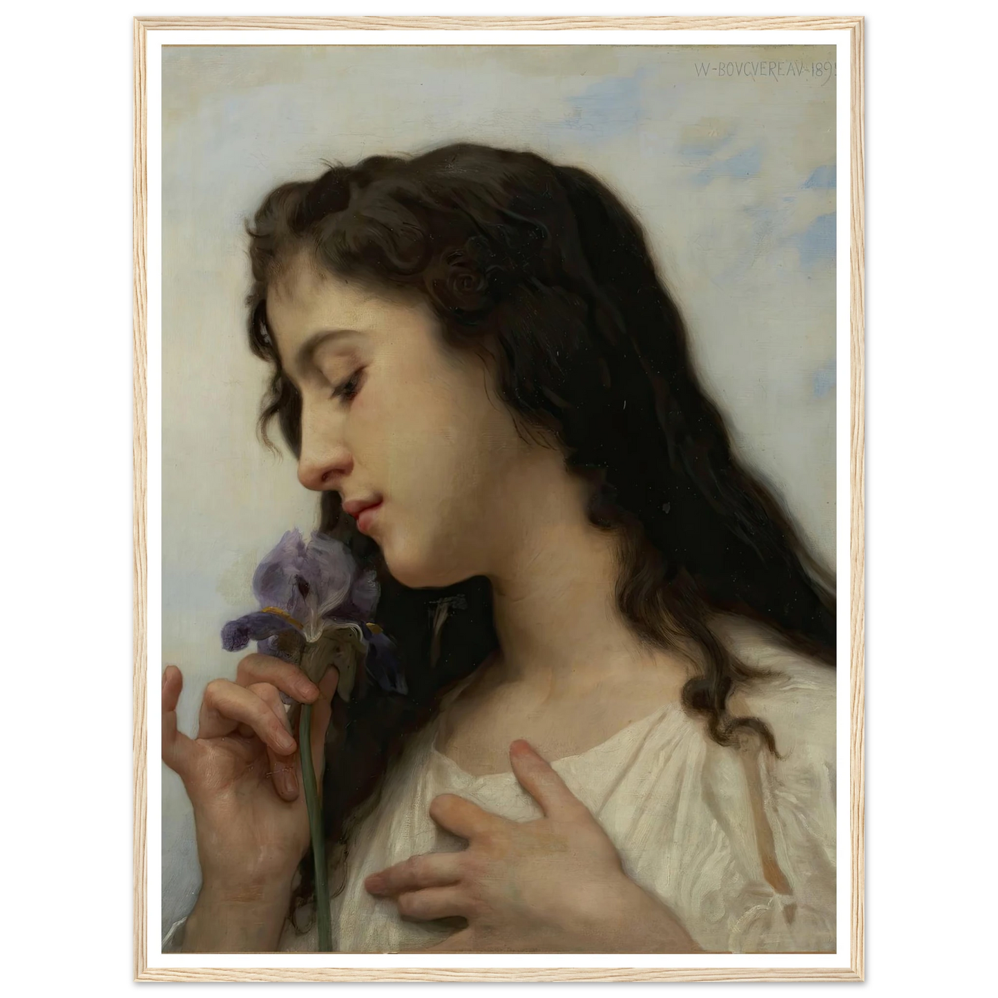Woman with Iris (1895) Art Print | William Bouguereau - Framed Poster - 30x40 cm / 12x16″ - Black frame