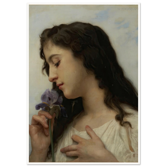 Woman with Iris (1895) Art Print | William Bouguereau - Framed Poster - 30x40 cm / 12x16″ - Black frame