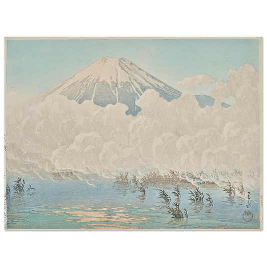 Yamanakako Hirano no asa (Morning at Hirano, Lake Yamanaka) (1936) Art Print | Kawase Hasui - Framed Poster - 30x40 cm / 12x16″ - Black frame
