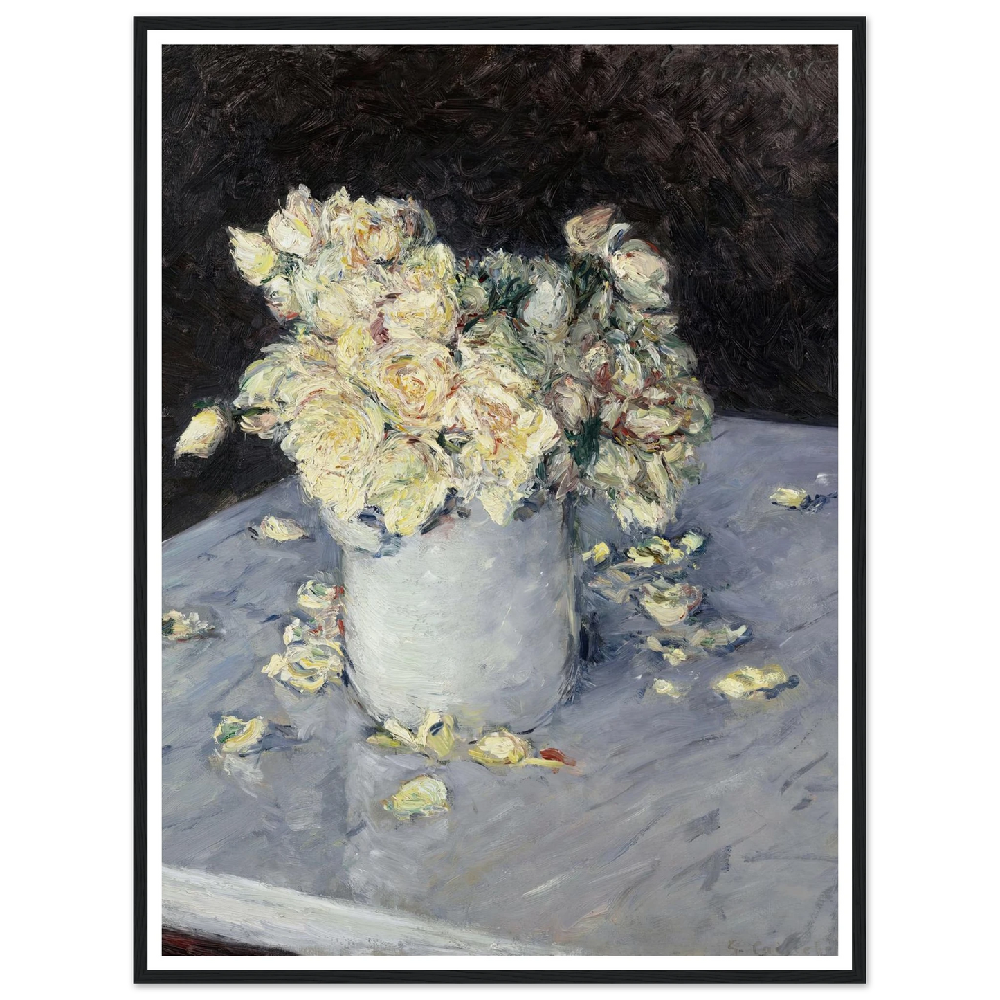 Yellow Roses in a Vase (1882) Art Print | Gustave Caillebotte - Framed Poster - 30x40 cm / 12x16″ - Black frame