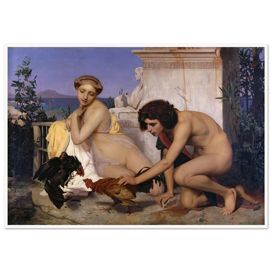 Young Greeks Attending a Cock Fight (1846) Art Print | Jean Leon Gerome - Framed Poster - 30x40 cm / 12x16″ - Black frame