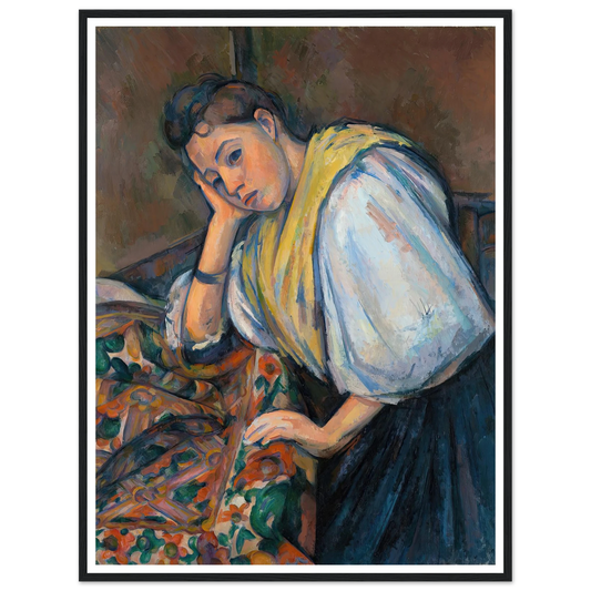 Young Italian Woman at a Table (1895–1900) Art Print | Paul Cezanne - Framed Poster - 30x40 cm / 12x16″ - Black frame