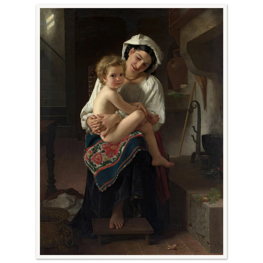 Young Mother Gazing at Her Child (1871) Art Print | William Bouguereau - Framed Poster - 30x40 cm / 12x16″ - Black frame