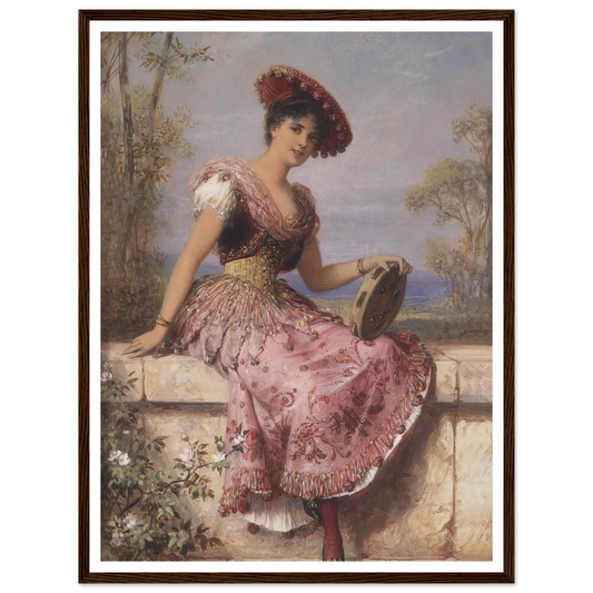 Young tambourine player Art Print | Carl Schweninger Jr - Framed Poster - 30x40 cm / 12x16″ - Black frame
