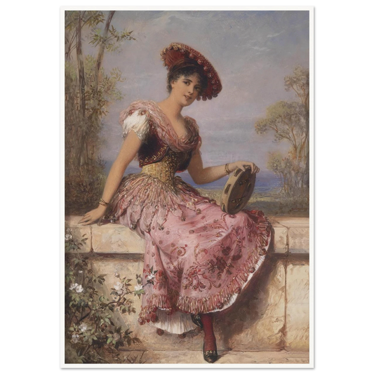 Young tambourine player Art Print | Carl Schweninger Jr - Framed Poster - 30x40 cm / 12x16″ - Black frame