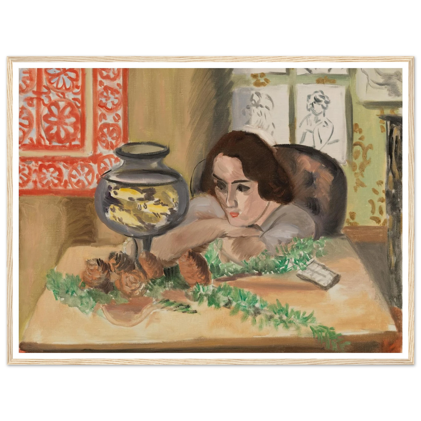 Young Woman before an Aquarium (Jeune fille devant un aquarium) (1921-1922) Art Print | Henri Matisse - Framed Poster - 30x40 cm / 12x16″ - Black frame