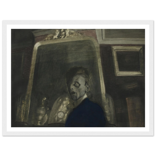 Zelfportret met spiegel (1908) Art Print | Leon Spilliaert - Framed Poster - 30x40 cm / 12x16″ - Black frame