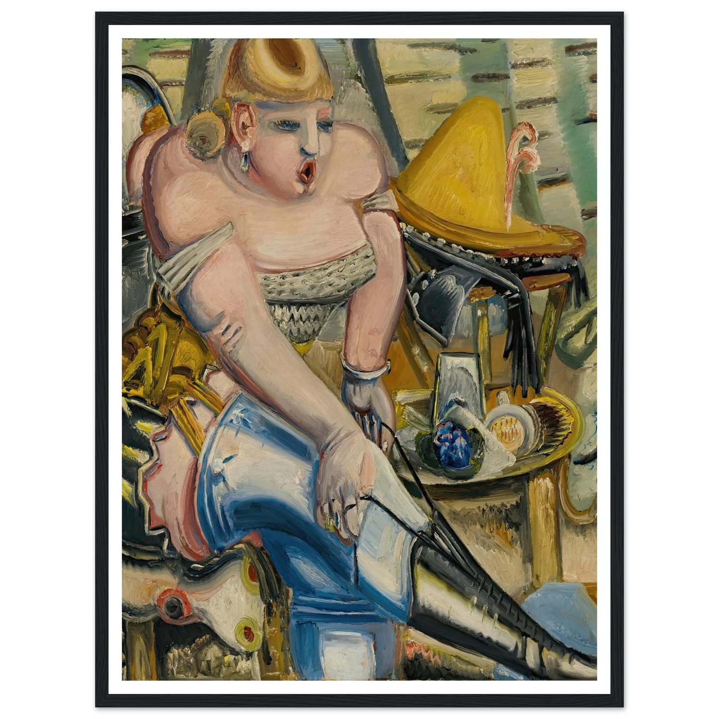 Zirkusdarstellerin, Sich Die Schuhe Bindend (Circus Performer Lacing Her Shoes) ( 1933) Art Print | Paul Kleinschmidt - Framed Poster - 30x40 cm / 12x16″ - Black frame