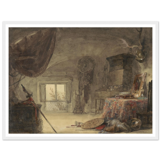 Zoldervertrek, ingericht als atelier (1830 - 1839) Art Print | David Roberts - Framed Poster - 30x40 cm / 12x16″ - Black frame