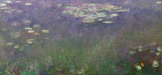 Water Lilies by Monet in late afternoon showing reflections and warm light