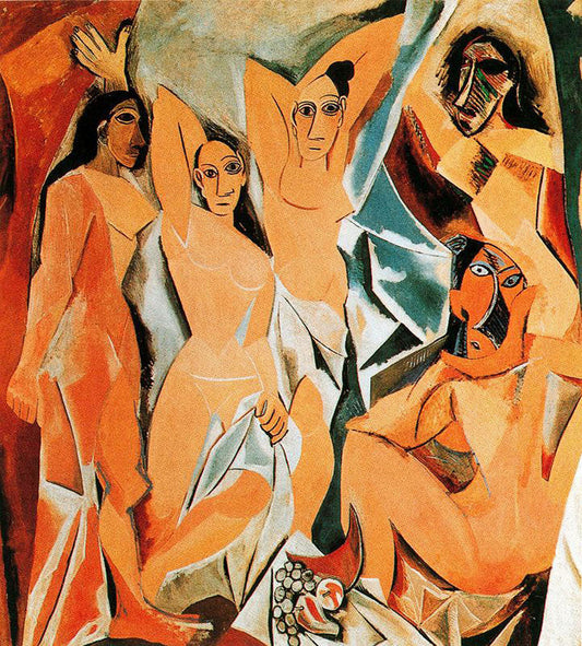Pablo Picasso wall art poster of Les Demoiselles d’Avignon displayed in modern living room interior