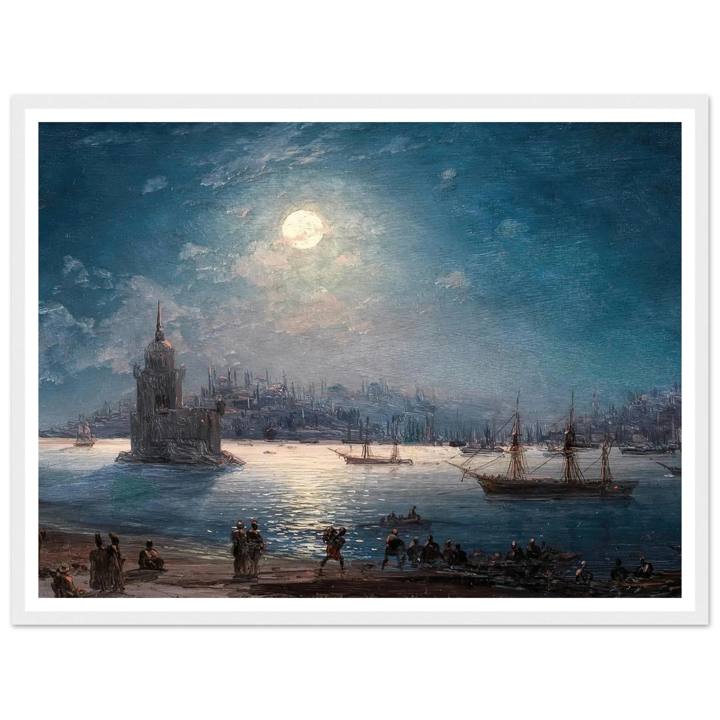 A View of the Bosporus with the Hagia Sophia and the Maiden’s Tower in the Moonlight (1884) Art Print | Ivan Konstantinovich Aivazovsky-Quipham Collections